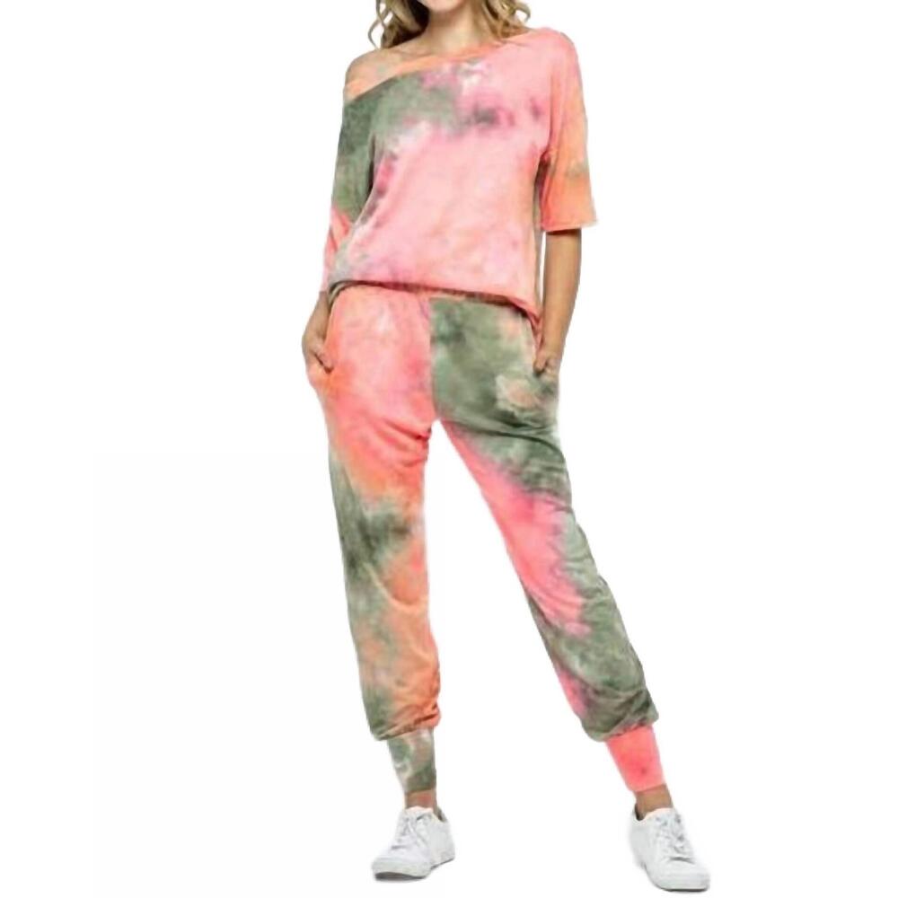 NEW ELLIS riki tie dye jogger set in coral mix